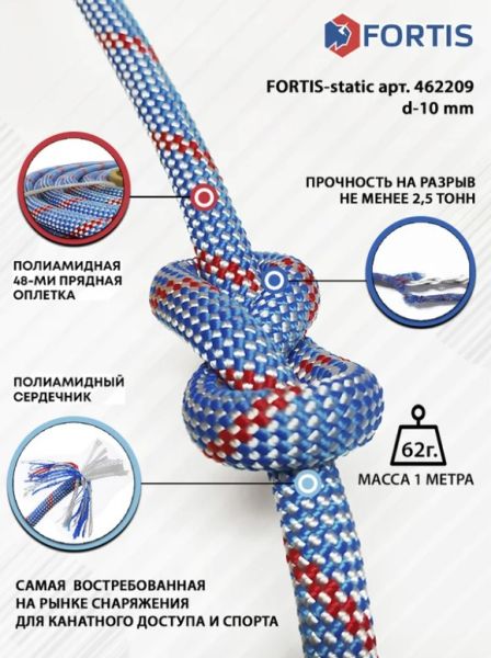  Веревка Fortis-static д.10 мм.48-ми пр. в Белгороде  